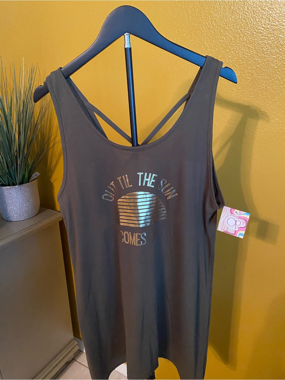 Women’s Olive Green Graphic Tank Top with Gold Foil Accent